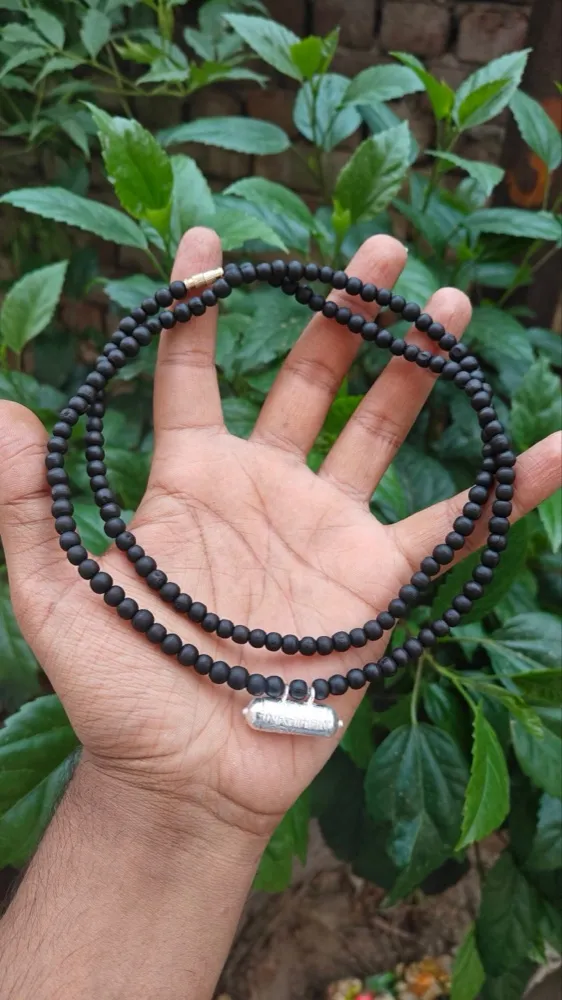 Black Tulsi Kanthi Mala with Silver Kavach filled with Braj Raj
