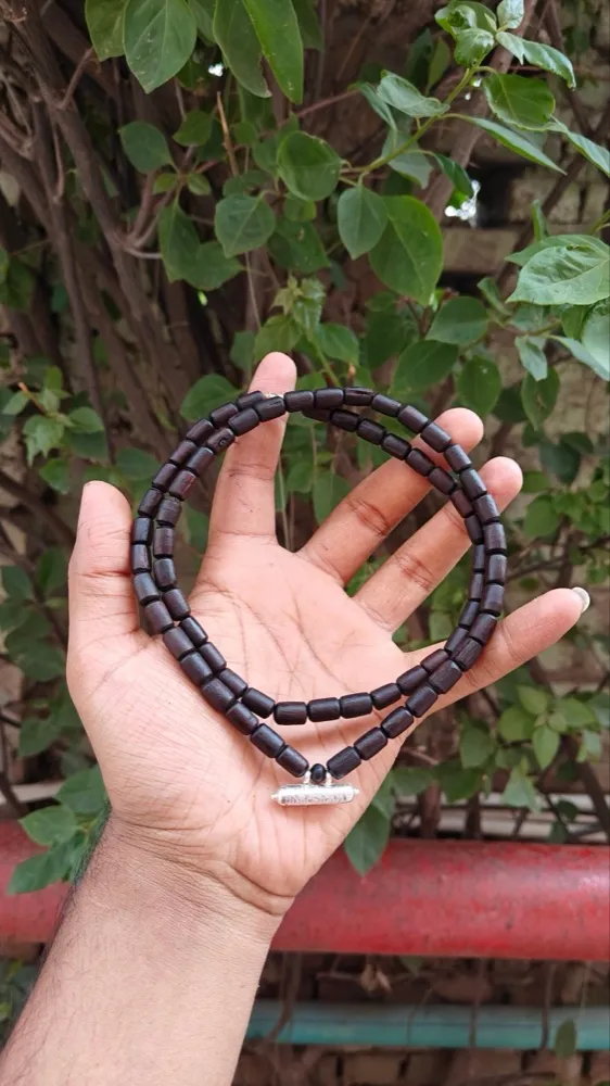 Silver Kavach with Black Long Beads Tulsi Mala 2 round
