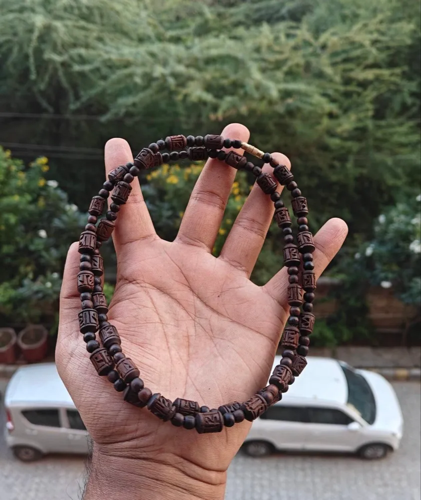 2 round black brown radha naam kanthi mala