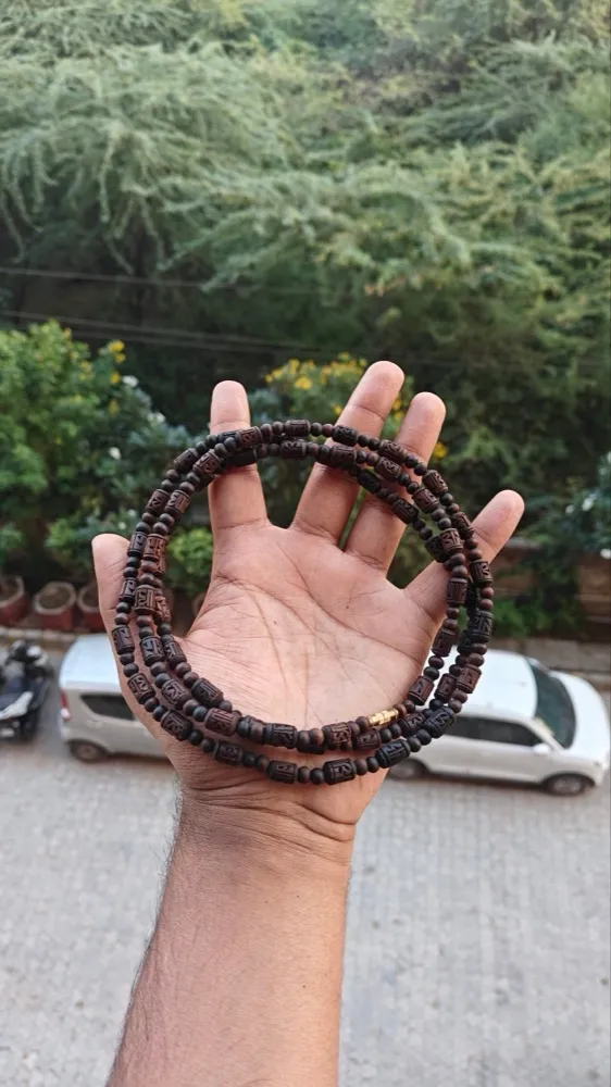 3 round black brown radha kanthi mala