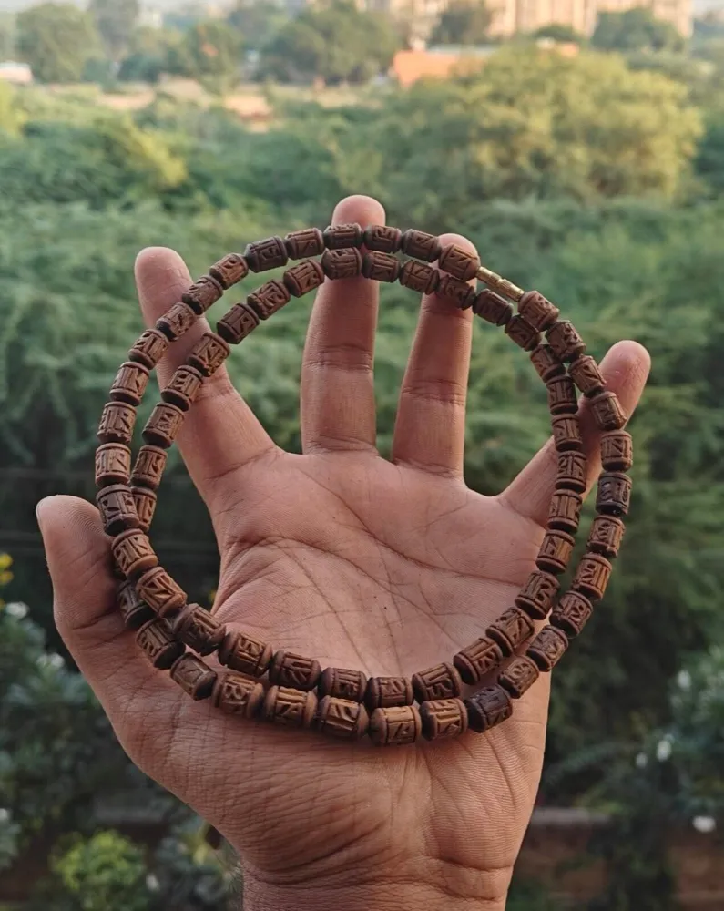 Light brown handcrafted radha name tulsi kanthi mala 2 round