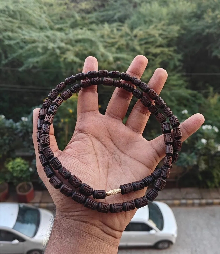 Dark brown Handcrafted Radha name beads tulsi kanthi mala 2 round