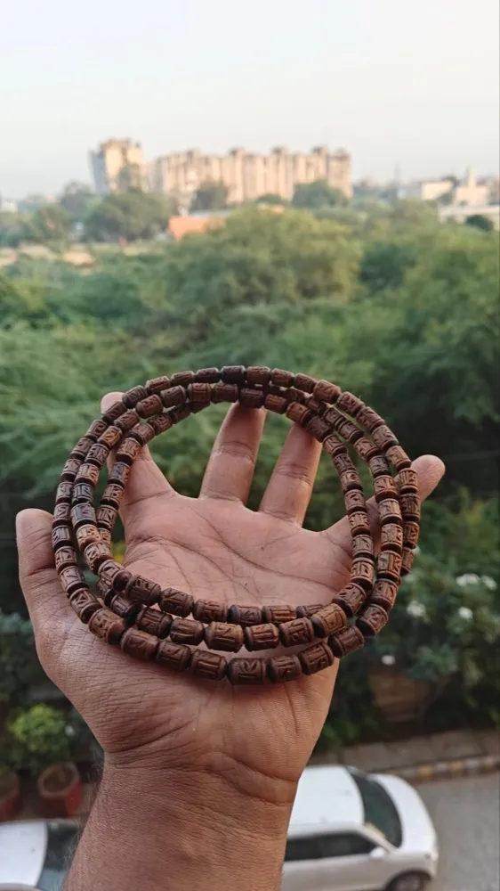Light brown Handcrafted Radha name beads tulsi kanthi mala 3 round