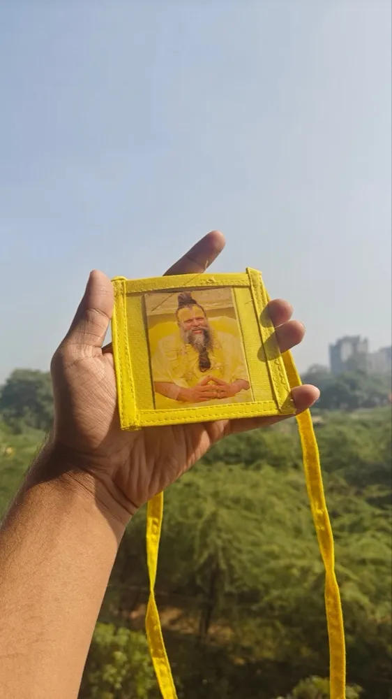 Yellow hanging jholi with chain- Double side photo