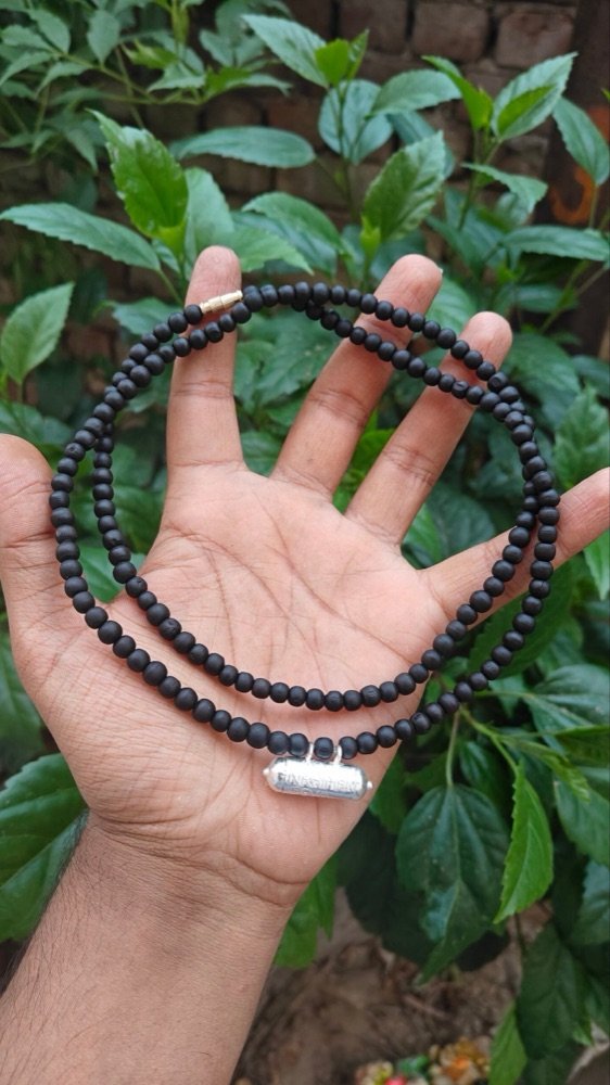 Black Tulsi Kanthi Mala with Silver Kavach filled with Braj Raj