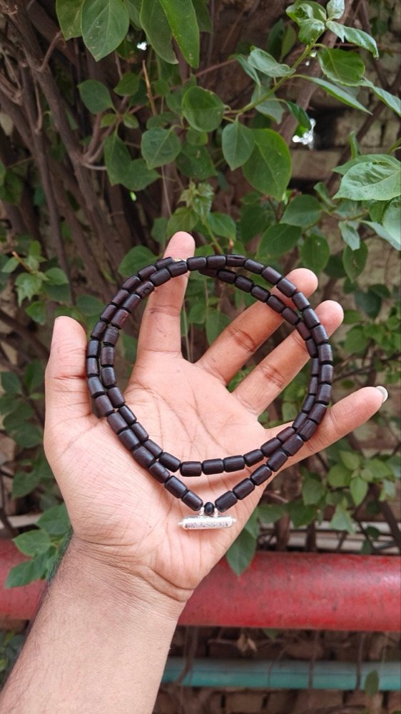Silver Kavach with Black Long Beads Tulsi Mala 2 round