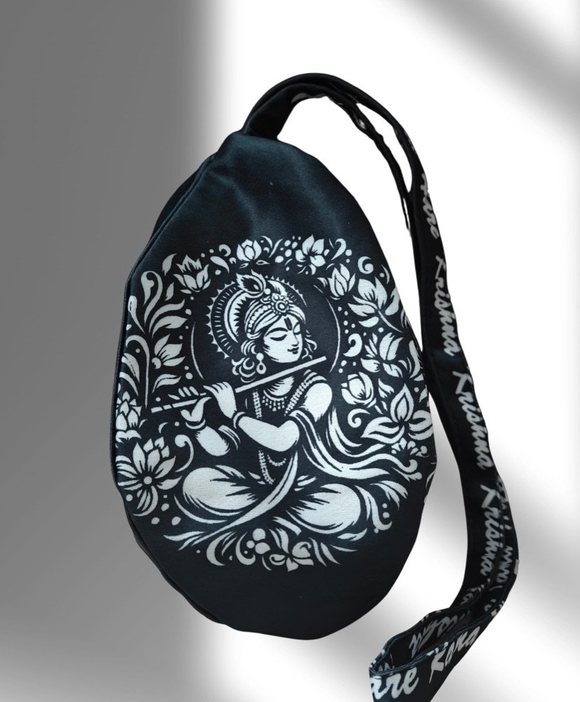 Krishna with flute black japa bag