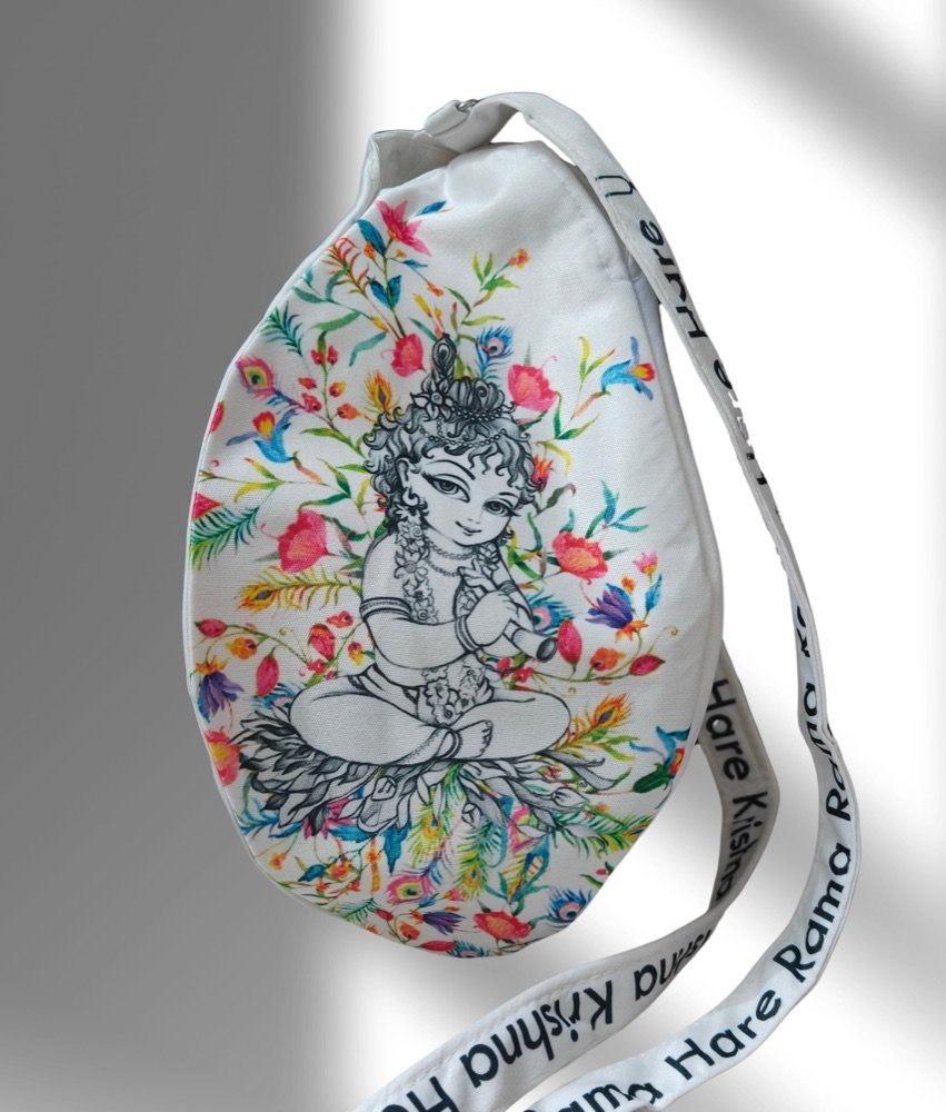 Little Kanha White Multi Print Japa Bag
